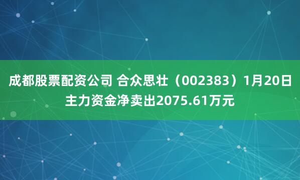 成都股票配资公司 合众思壮（002383）1月20日主力资金净卖出2075.61万元